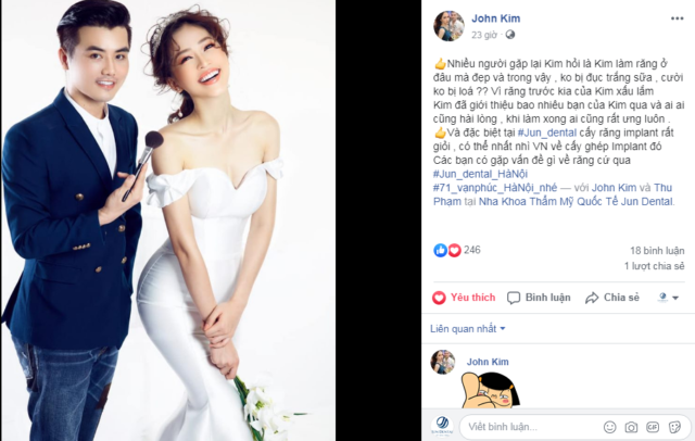 Feedback của chuyên gia trang điểm Jonh Kim gửi tới Jun Dental sau khi điều trị và làm răng sứ thẩm mỹ tại Jun Dental